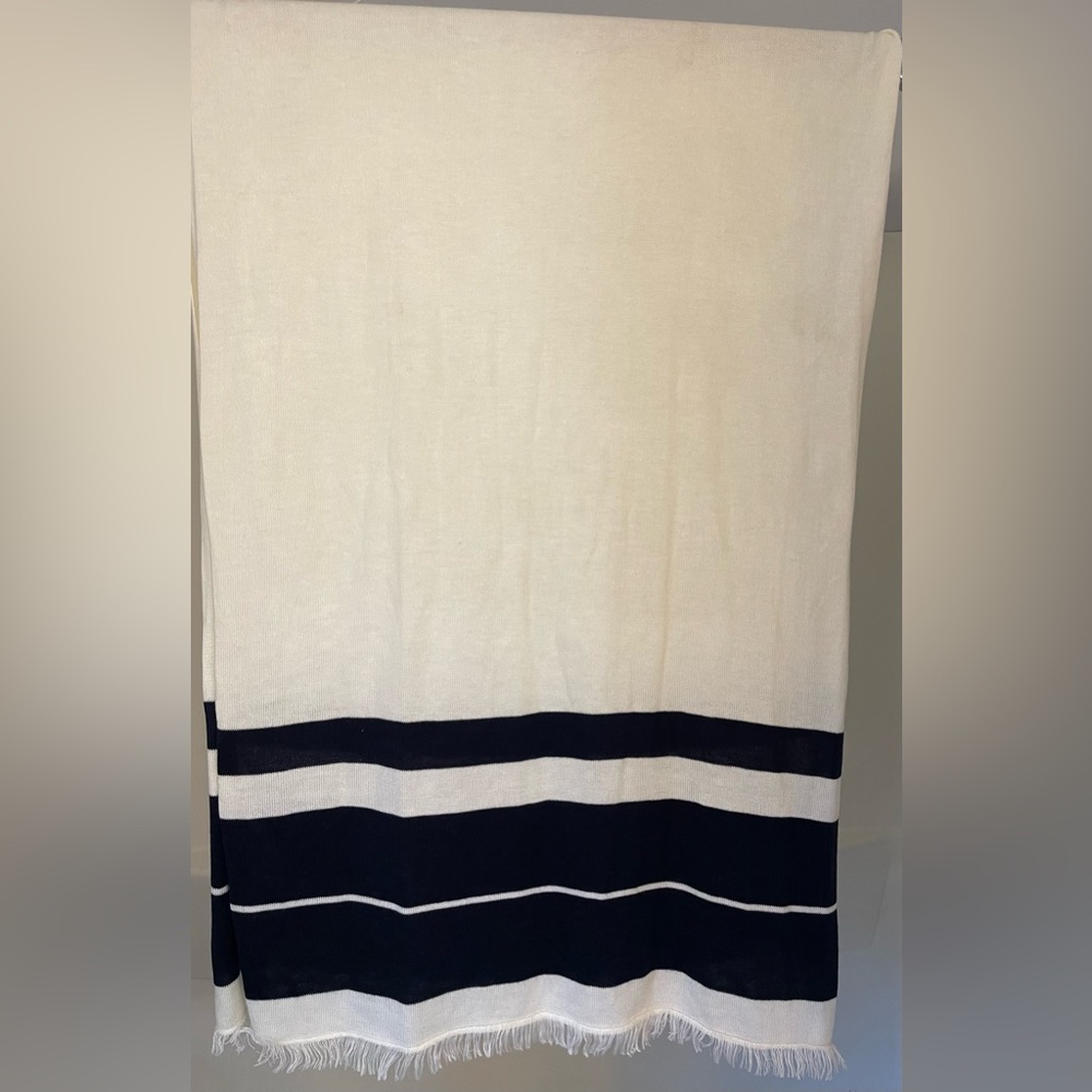 Echo For Talbot's Scarf White Navy Blue Stripes Fringe